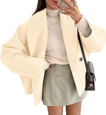 Yousify Womens Cropped Pea Coats Oversized Wool Blend Jackets Lapel Double Breasted Fall Winter Outerwear Outfits in Saudi Arabia