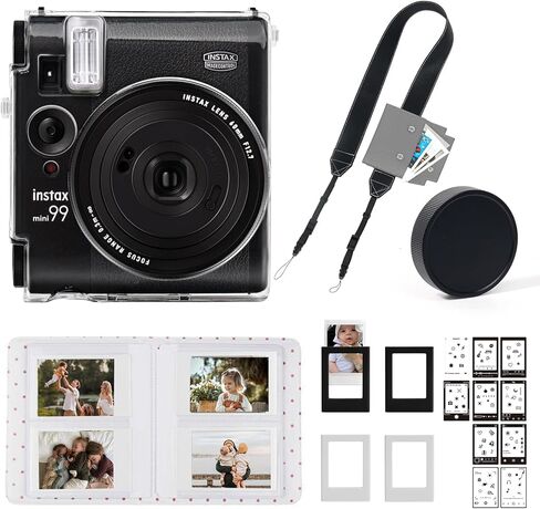 غطاء عدسة لكاميرا Fujifilm Instax Mini 99 الفورية، ملحقات صغيرة لغطاء عدسة Fuji Instax Mini 99، ألبوم صور صغير، ملصقات حدود للصور (بدون كاميرا) - أسود in Kuwait