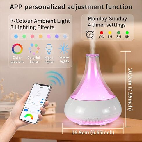 Smart Aromatherapy Diffuser & Humidifier with Phone App Control - 350ML Ultrasonic Essential Oil Diffuser, Whisper-Quiet, Air Freshener, Multi-Color LED in Saudi Arabia
