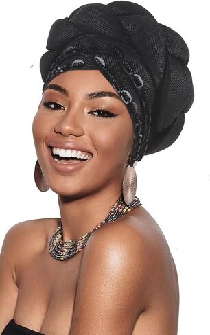 يلف رأس Big Braid Bonnet Nigeria بالفعل جعل قبعة Headtie African Glitter Gold Throug Troft Cap for Women in Saudi Arabia