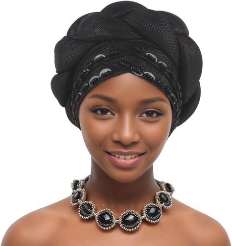 يلف رأس Big Braid Bonnet Nigeria بالفعل جعل قبعة Headtie African Glitter Gold Throug Troft Cap for Women in Saudi Arabia