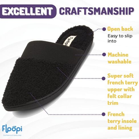 Floopi Womens Super Super Super Love Tee Slippers مع Terry Terry العلوي/النعل الفرنسي ورغوة الذاكرة ورغبة مطاطية in Kuwait