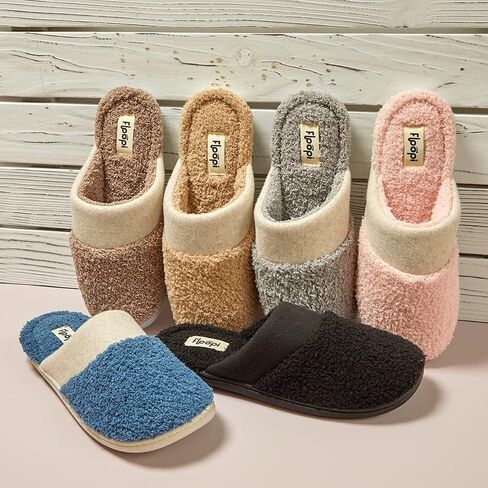 Floopi Womens Super Super Super Love Tee Slippers مع Terry Terry العلوي/النعل الفرنسي ورغوة الذاكرة ورغبة مطاطية in Kuwait