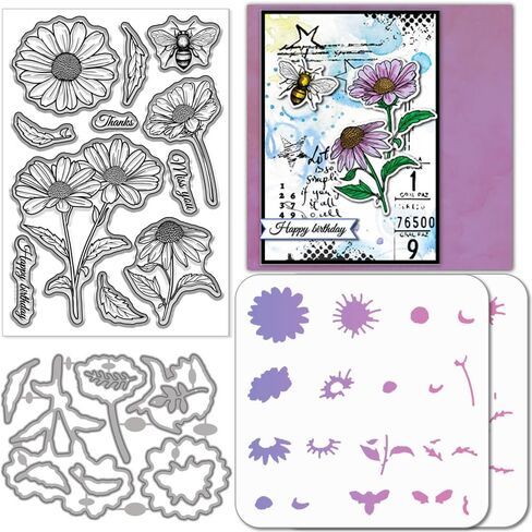Globleland Daisy Flower Clear Clears و Bee and Flower Frame Cutting Dies مع Hollow Out Drawing Painting Stencils for Diy Scrapbooking Photo Albract in Saudi Arabia