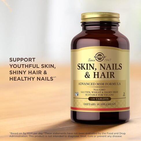 Solgar للبشرة والأظافر والشعر، تركيبة MSM المتقدمة، 60 قرصًا - يدعم الكولاجين لصحة الشعر والأظافر والبشرة - يوفر الزنك وفيتامين C والنحاس - غير معدل وراثيًا، نباتي، خالي من الغلوتين ومنتجات الألبان - 30 حصة in Kuwait