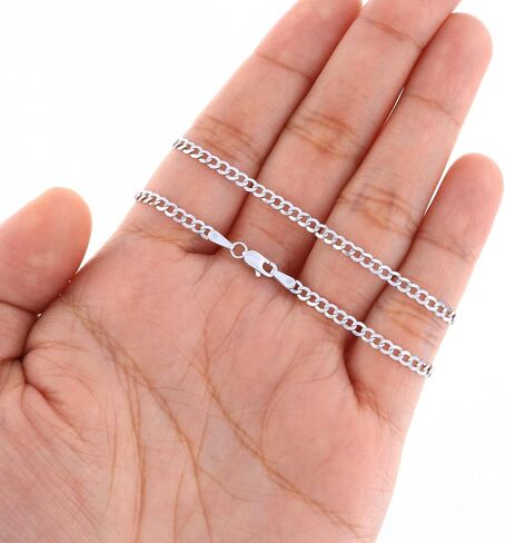 Nuragold 10k Real White Gold Solid Cuban Curb Link 2.5mm Chain Necklace (16"-24") Italian Jewelry for Men & Women in Saudi Arabia
