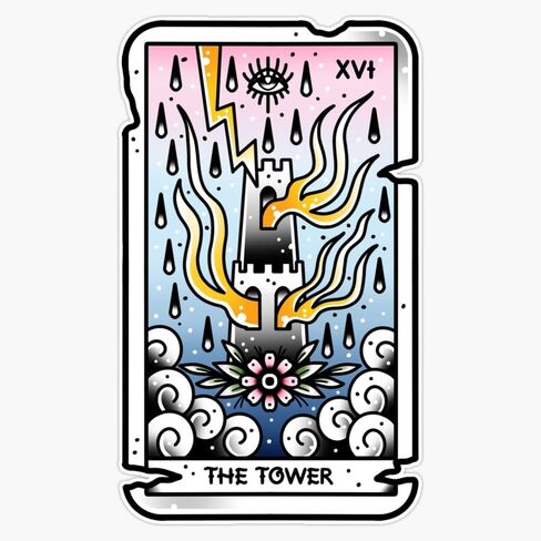 The Tower Priestess Tarot Cards Card Vintage Romance Traditional Tattoo Flash Style Print by Ella Mobbs Creep Heart Sticker Vinyl Waterproof Sticker Decal Car Laptop Wall Window Bumper Sticker 5" in Saudi Arabia