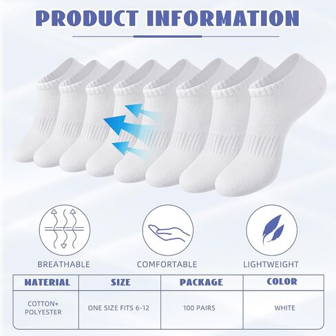 100 Pcs Low Cut Ankle Socks in Bulk for Homeless White Unisex Thin Breathable Socks No Show Anti Slid Athletic Socks in Saudi Arabia