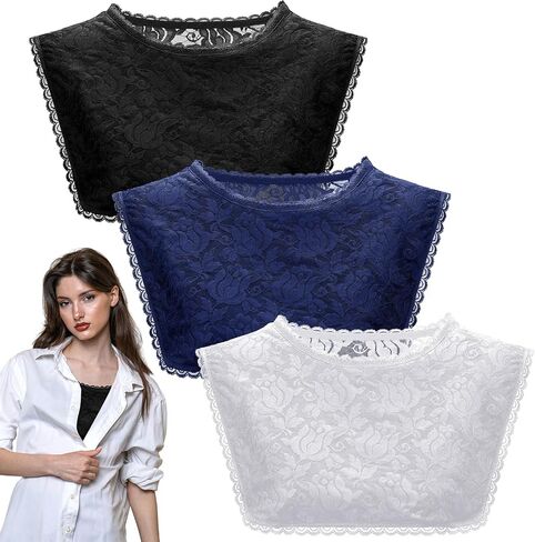 3 PCS LACE CLEAVAGE COST UP لخط الرقبة المنخفضة الياقات المزيفة للنساء إدراج تواضع للفساتين منخفضة طوق الطاقم in Kuwait