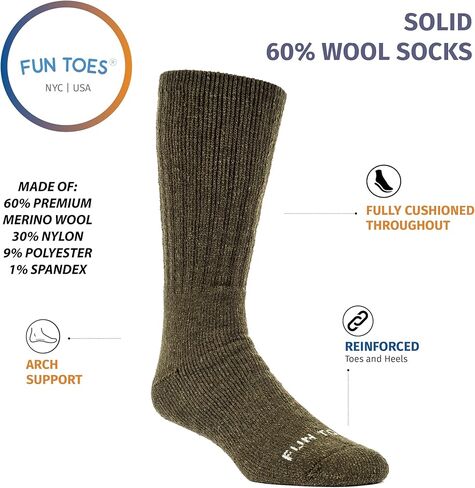 FUN TOES Men's Thermal Insulated Heavy Duty Premium Merino Wool Crew Socks 4 Pairs in Kuwait