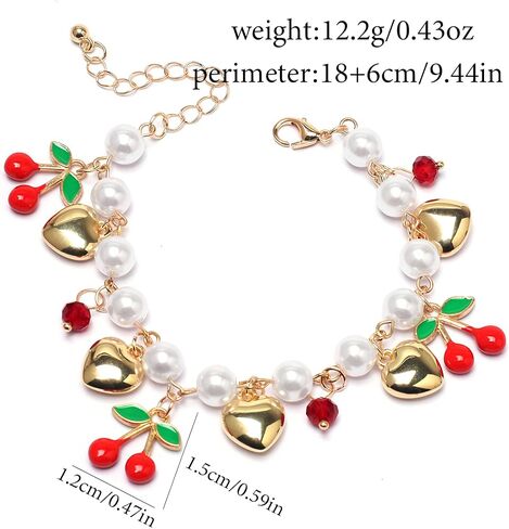 Heyu Strawberry موضوع سوار للنساء - هدية مجوهرات الكرتون الفاكهة الكرتونية القابلة للتعديل لها - سوار سحر الفراولة اللذيذة مع صندوق هدايا للعشيقة ، ابنة ، ابنة أخي in Kuwait