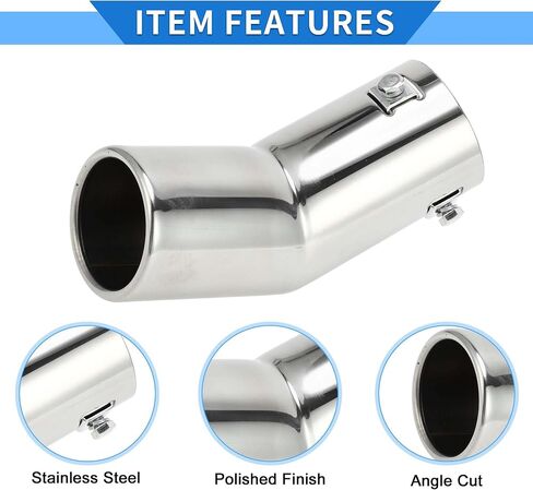1 PC نصيحة العادم المنحنية 1.1 " - 2.4" مدخل 2.5 "منفذ 7.1" بطول بطول الترباس السيارة العالمي على النغمة الفضية من الفولاذ المقاوم للصدأ الخلفية in Kuwait