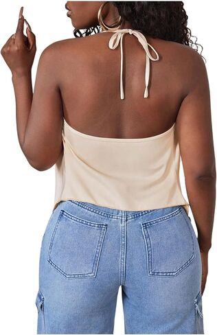 Soly Hux Women's Sexy Cowl Neck Tops Deep v Dece Deved Halter Tie Back Y2K الخروج من قمم كامي in Kuwait