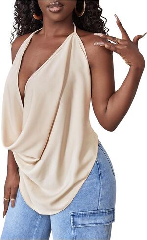 Soly Hux Women's Sexy Cowl Neck Tops Deep v Dece Deved Halter Tie Back Y2K الخروج من قمم كامي in Kuwait