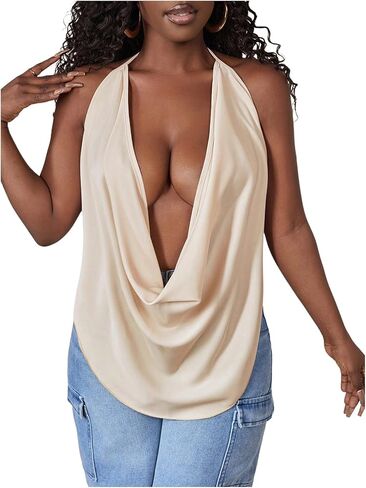 Soly Hux Women's Sexy Cowl Neck Tops Deep v Dece Deved Halter Tie Back Y2K الخروج من قمم كامي in Kuwait