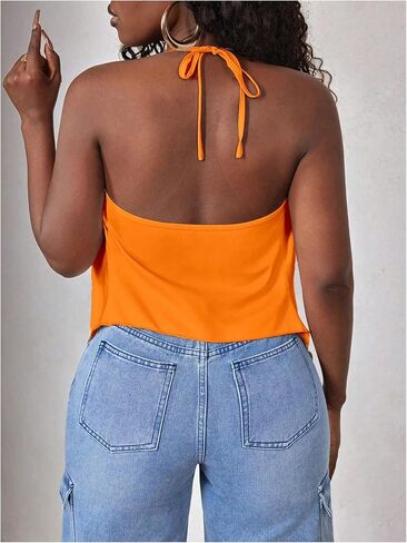 Soly Hux Women's Sexy Cowl Neck Tops Deep v Dece Deved Halter Tie Back Y2K الخروج من قمم كامي in Kuwait