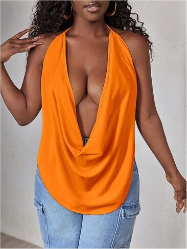 Soly Hux Women's Sexy Cowl Neck Tops Deep v Dece Deved Halter Tie Back Y2K الخروج من قمم كامي in Kuwait