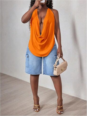 Soly Hux Women's Sexy Cowl Neck Tops Deep v Dece Deved Halter Tie Back Y2K الخروج من قمم كامي in Kuwait