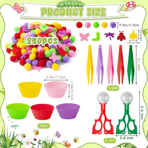 Letters Numbers Sensory Bin Fillers - 240 Alphanumeric Fine Motor Toys Color Counting Sorting Set for Kids, Felt ABC Letter Math Symbols Pom Poms Cup Clip for Preschool Education Activities in Saudi Arabia