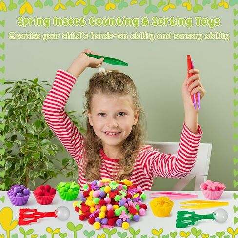 Letters Numbers Sensory Bin Fillers - 240 Alphanumeric Fine Motor Toys Color Counting Sorting Set for Kids, Felt ABC Letter Math Symbols Pom Poms Cup Clip for Preschool Education Activities in Saudi Arabia