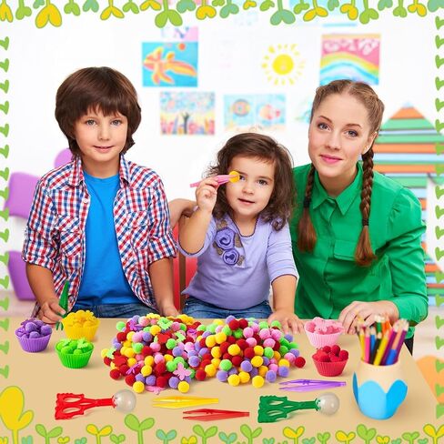 Letters Numbers Sensory Bin Fillers - 240 Alphanumeric Fine Motor Toys Color Counting Sorting Set for Kids, Felt ABC Letter Math Symbols Pom Poms Cup Clip for Preschool Education Activities in Saudi Arabia