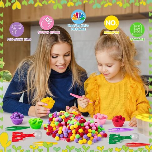Letters Numbers Sensory Bin Fillers - 240 Alphanumeric Fine Motor Toys Color Counting Sorting Set for Kids, Felt ABC Letter Math Symbols Pom Poms Cup Clip for Preschool Education Activities in Saudi Arabia