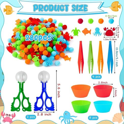 Letters Numbers Sensory Bin Fillers - 240 Alphanumeric Fine Motor Toys Color Counting Sorting Set for Kids, Felt ABC Letter Math Symbols Pom Poms Cup Clip for Preschool Education Activities in Saudi Arabia
