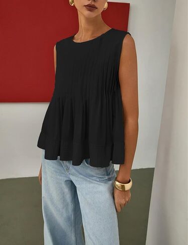 Yimoon Womens Peplum Tops Pleated Ruffle Tank Top Y2K Sleeveless Blouse Summer Flowy Babydoll Shirts in Saudi Arabia