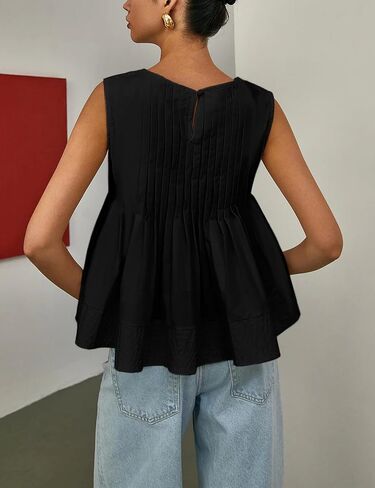 Yimoon Womens Peplum Tops Pleated Ruffle Tank Top Y2K Sleeveless Blouse Summer Flowy Babydoll Shirts in Saudi Arabia
