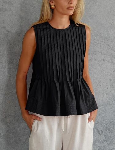 Yimoon Womens Peplum Tops Pleated Ruffle Tank Top Y2K Sleeveless Blouse Summer Flowy Babydoll Shirts in Saudi Arabia