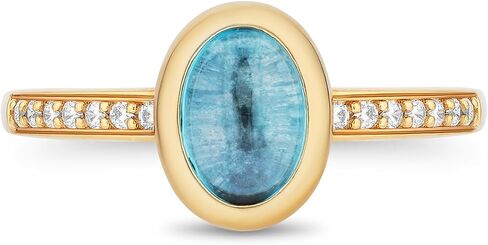 Jewelili Enchanted Disney Fine Jewelry 14K Yellow Gold over Sterling Silver with 1/10 CTTW Diamonds and Swiss Blue Topaz Jasmine Ring, Size 8 in Saudi Arabia