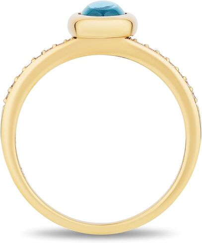 Jewelili Enchanted Disney Fine Jewelry 14K Yellow Gold over Sterling Silver with 1/10 CTTW Diamonds and Swiss Blue Topaz Jasmine Ring, Size 8 in Saudi Arabia