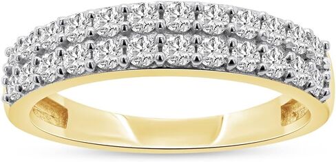 Round Cut White Cubic Zirconia Double Row Half Eternity Women's Engagement Wedding Band Ring in 14k Gold Plated Sterling Silver promise rings for her, Gift Jewelry in Saudi Arabia