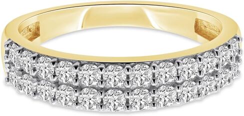 Round Cut White Cubic Zirconia Double Row Half Eternity Women's Engagement Wedding Band Ring in 14k Gold Plated Sterling Silver promise rings for her, Gift Jewelry in Saudi Arabia