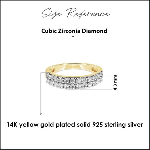 Round Cut White Cubic Zirconia Double Row Half Eternity Women's Engagement Wedding Band Ring in 14k Gold Plated Sterling Silver promise rings for her, Gift Jewelry in Saudi Arabia