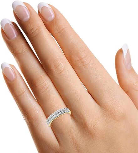 Round Cut White Cubic Zirconia Double Row Half Eternity Women's Engagement Wedding Band Ring in 14k Gold Plated Sterling Silver promise rings for her, Gift Jewelry in Saudi Arabia