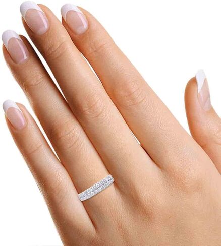 Round Cut White Cubic Zirconia Double Row Half Eternity Women's Engagement Wedding Band Ring in 14k Gold Plated Sterling Silver promise rings for her, Gift Jewelry in Saudi Arabia