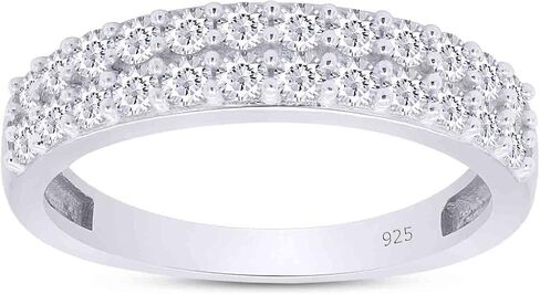 Round Cut White Cubic Zirconia Double Row Half Eternity Women's Engagement Wedding Band Ring in 14k Gold Plated Sterling Silver promise rings for her, Gift Jewelry in Saudi Arabia