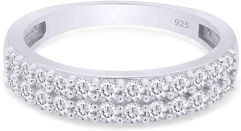 Round Cut White Cubic Zirconia Double Row Half Eternity Women's Engagement Wedding Band Ring in 14k Gold Plated Sterling Silver promise rings for her, Gift Jewelry in Saudi Arabia