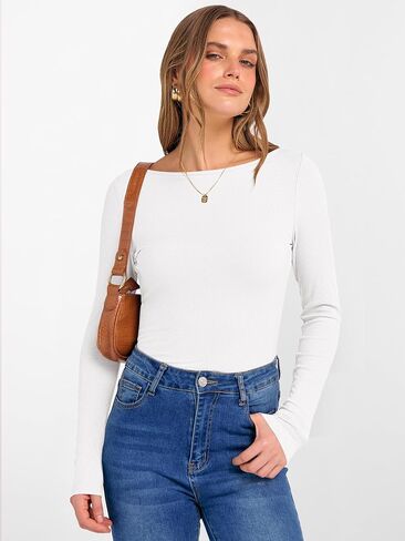 ANRABESS Women's Boat Neck Long Sleeve Shirts Rib Knit Slim Fitting Tops Basic Tees 2025 Casual Comfy Fall Outfits Clothes in Saudi Arabia