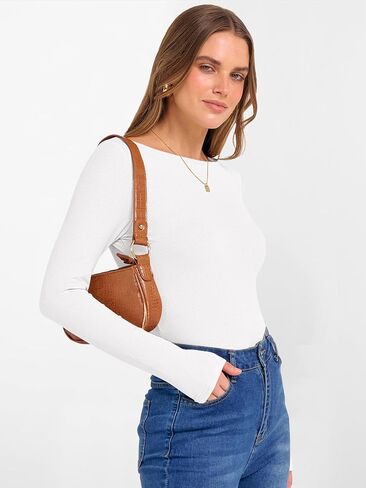 ANRABESS Women's Boat Neck Long Sleeve Shirts Rib Knit Slim Fitting Tops Basic Tees 2025 Casual Comfy Fall Outfits Clothes in Saudi Arabia