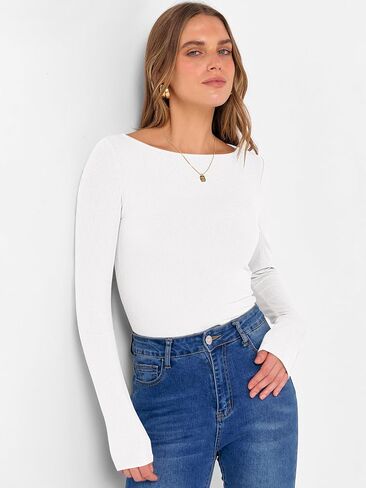 ANRABESS Women's Boat Neck Long Sleeve Shirts Rib Knit Slim Fitting Tops Basic Tees 2025 Casual Comfy Fall Outfits Clothes in Saudi Arabia