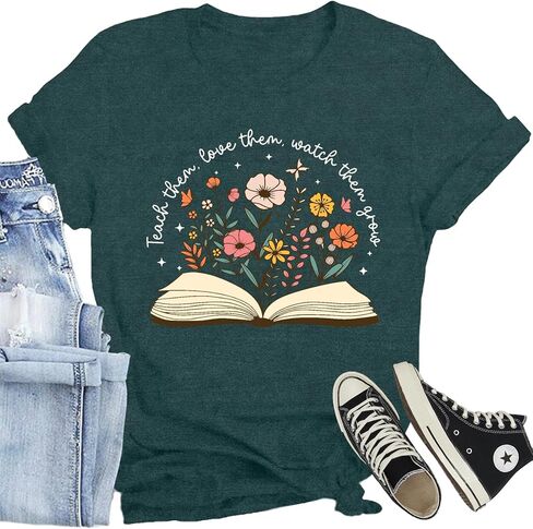 Teach Them Love Them Watch Them Grow T-Shirts Women Teacher Shirts Casual Floral Mama Life Tee in Kuwait