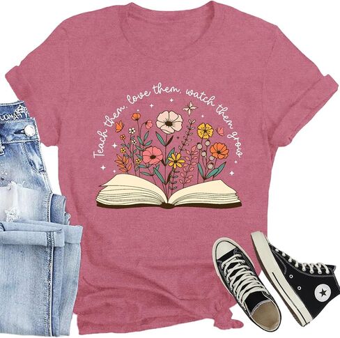 Teach Them Love Them Watch Them Grow T-Shirts Women Teacher Shirts Casual Floral Mama Life Tee in Kuwait