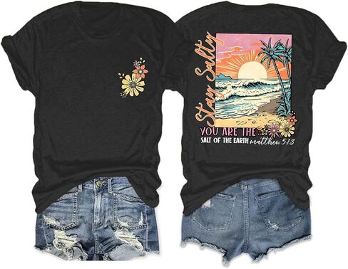 Christian Bible Verse Religious Shirt for Women Faith Inspirational Tshirt Jesus Beach Floral Graphic Tee in Saudi Arabia