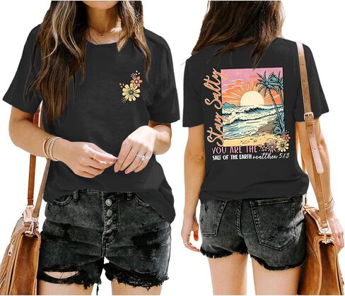 Christian Bible Verse Religious Shirt for Women Faith Inspirational Tshirt Jesus Beach Floral Graphic Tee in Saudi Arabia