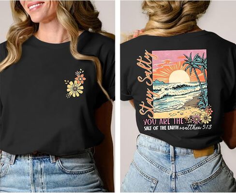 Christian Bible Verse Religious Shirt for Women Faith Inspirational Tshirt Jesus Beach Floral Graphic Tee in Saudi Arabia