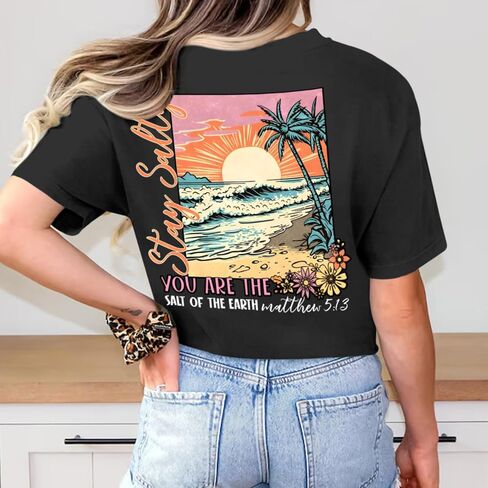 Christian Bible Verse Religious Shirt for Women Faith Inspirational Tshirt Jesus Beach Floral Graphic Tee in Saudi Arabia