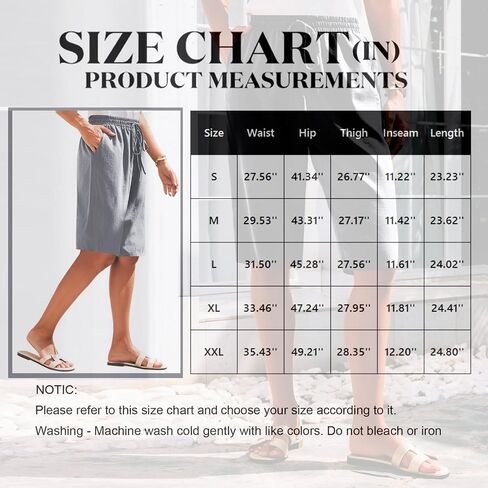 GOFULY Bermuda Shorts for Women Knee Length High Rise Cotton Linen Shorts Elastic Waist Button Half Pants with Pockets in Kuwait