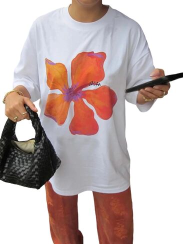 Oversized Graphic Shirt for Teens Girl Women Y2K Short Sleeve Floral Baggy Tops Preppy Vintage Aesthetic Loose Tee in Saudi Arabia